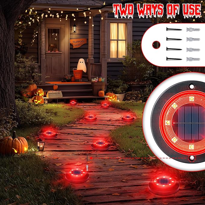 Flacchi Solar Ground Lights - Solar Powered Lights Outdoor Solar Disk Light Waterproof Landscape Light for Patio Yard Pathway Walkway Driveway (Red, 12 Pack)