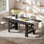 71" Farmhouse Dining Table for 6-8 Person, Large Rectangular Wood Dining Room Table Only, Rock-Strong Thick Base & Heavy Duty Triangular Legs for Kitchen, Office & Restaurant, Black