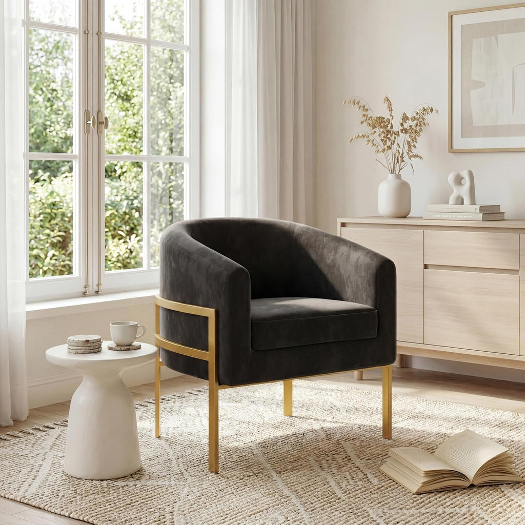 annjoe Accent Chair Barrel Chairs Upholstered Living Room Chair Arm Chairs with Metal Frame Legs for Home Kitchen Bedroom Black Set of 2