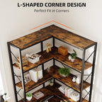 Shintenchi 5 Tier Corner Bookshelf, L Shaped Large Bookcase, Rustic Brown