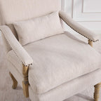 Accent Chair with Ottoman, Farmhouse Upholstered Armchair with Removable Thick Cushion & Lumbar Pillow, Wood Turned Legs, Comfy Reading Chair for Living Room Bedroom, Natural Beige