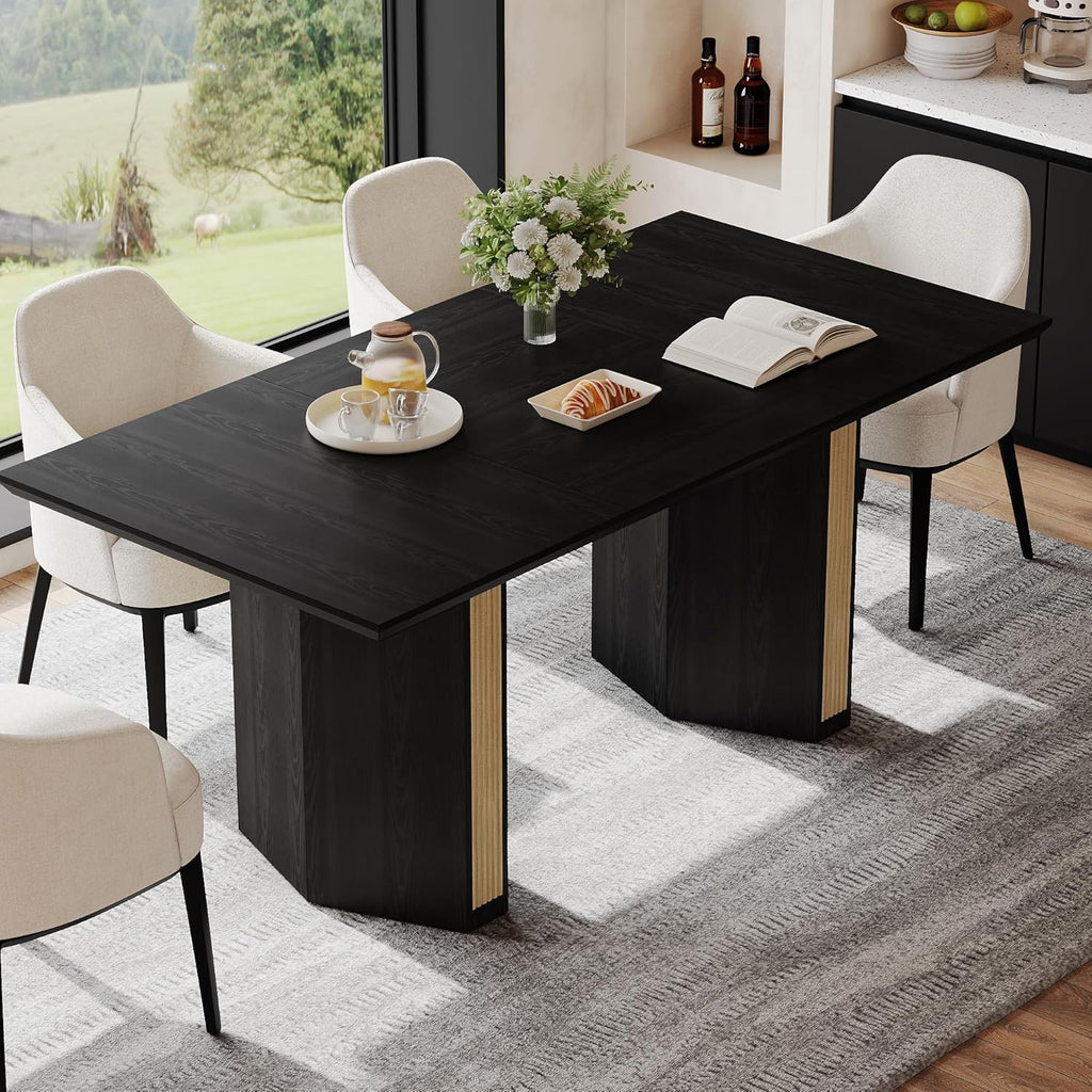 Einhomn 71" Dining Table for 6-8, Rectangular Farmhouse Kitchen Table with Sturdy Diamond-Shaped Legs & Solid Back Panel, Modern Wood Dinner Table for Dining Room, Living Room, Black