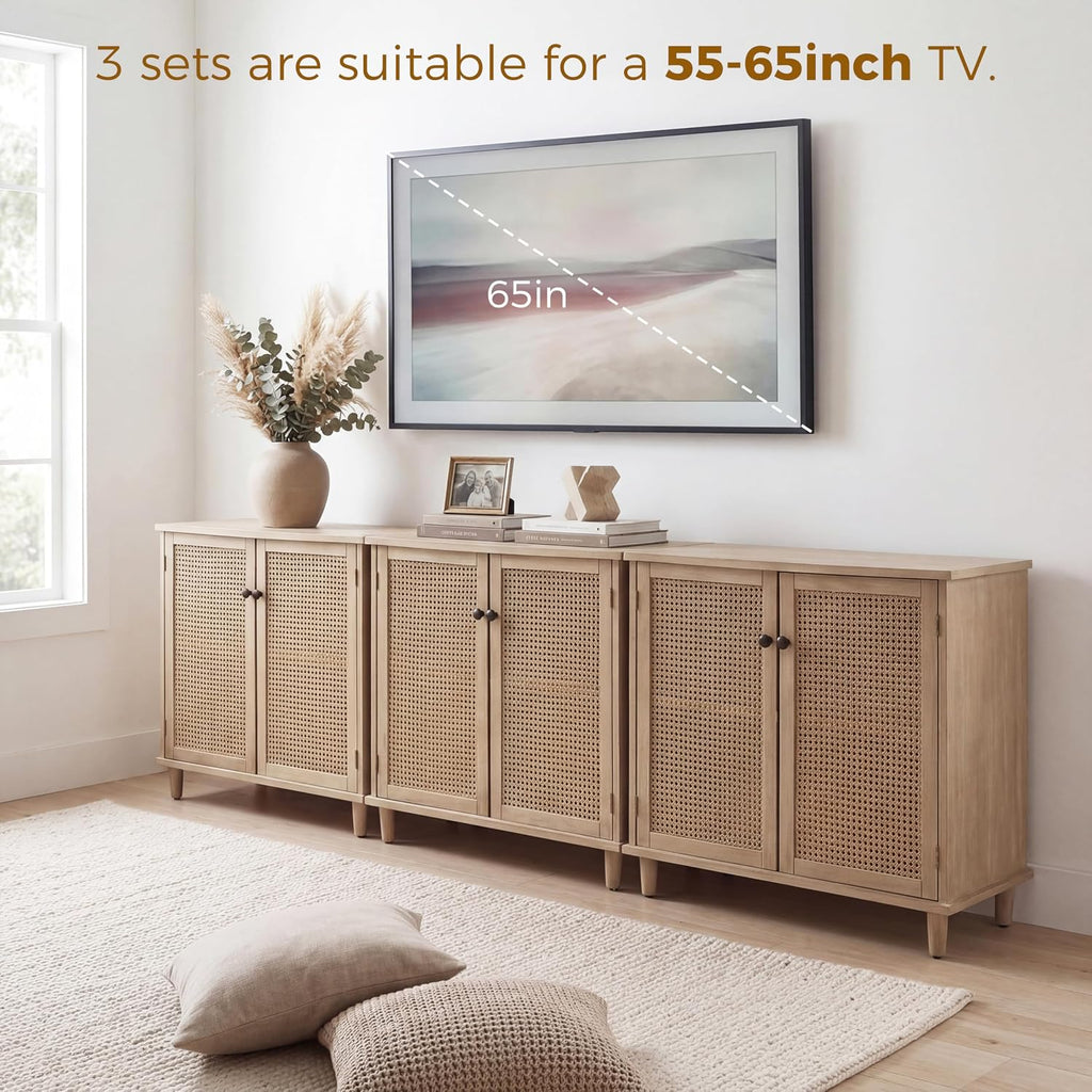 Fat Ant Buffet Cabinet with Storage, Rattan Sideboard Cabinet with 2 Magnetic Doors and Shelves, Kitchen Sideboard Accent Cabinet for Hallway, Entryway, Living Room, Kitchen, Natural