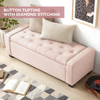Mangodan 48" Ottoman with Storage, Soft Storage Ottoman Bench for Bedroom, Tufted Upholstered Window Benches, End of Bed Bench for Living Room, Entryway Bench with Seating, Foot Rest, Pink