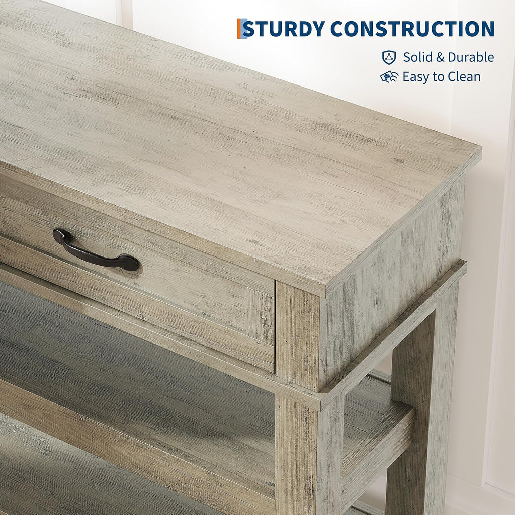 GarveeHome Entryway Table, Console Table with 2 Storage Drawers, 3 Tier Farmhouse Wooden Sofa Table, Hallway Tables for Entryway, Living Room-Grey