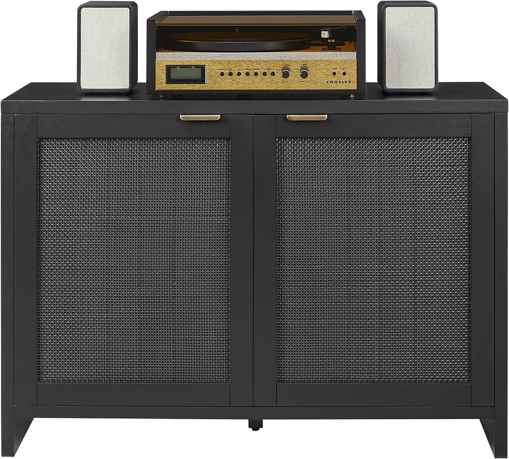 Crosley Furniture Kenji Media Console, Record Player Stand with Vinyl Storage, Modern Home Organizer, Black