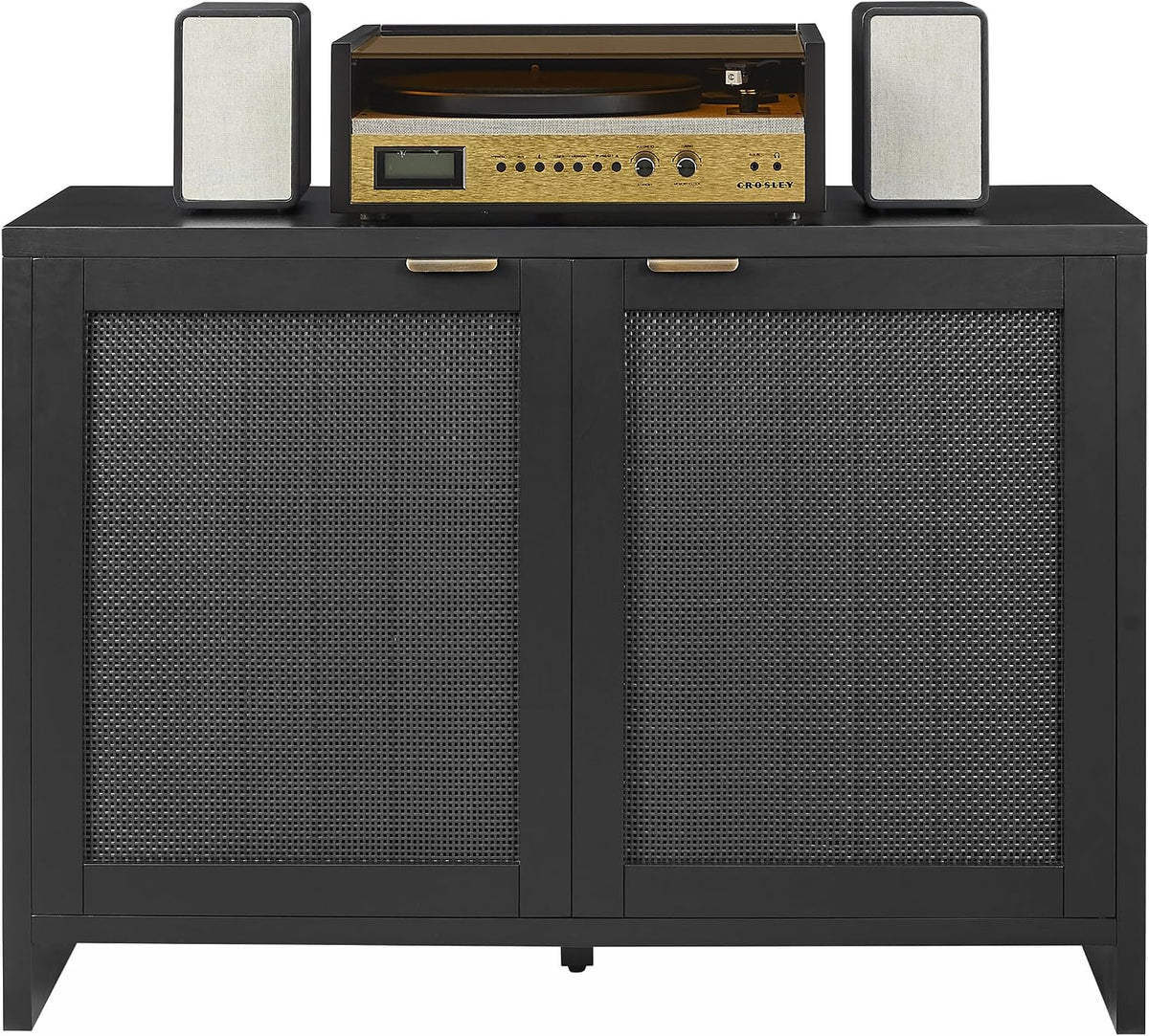 Crosley Furniture Kenji Media Console, Record Player Stand with Vinyl Storage, Modern Home Organizer, Black