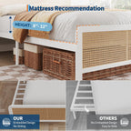 GAOMON Queen Size Rattan Bed Frame with Headboard, Modern Style Cane Boho Bed Frames with Heavy Duty Sturdy Steel Slat Support, No Box Spring Needed, White