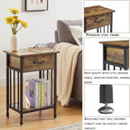 VECELO Nightstands, Industrial Side Table/End Tables with Drawer and Storage Shelf, Night Stands for Bedroom, Living Room, Wood Metal Furniture, Easy Assembly
