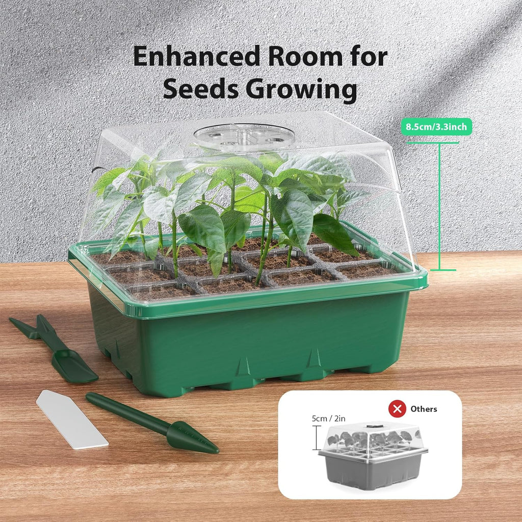 Seed Starter Tray, 10PCS Seed Starter Kit, Seedling Starter Trays with Heightened Lids for Seed Staring, Indoor Gardening Plant Germination Trays (12 Cells per Tray) Green
