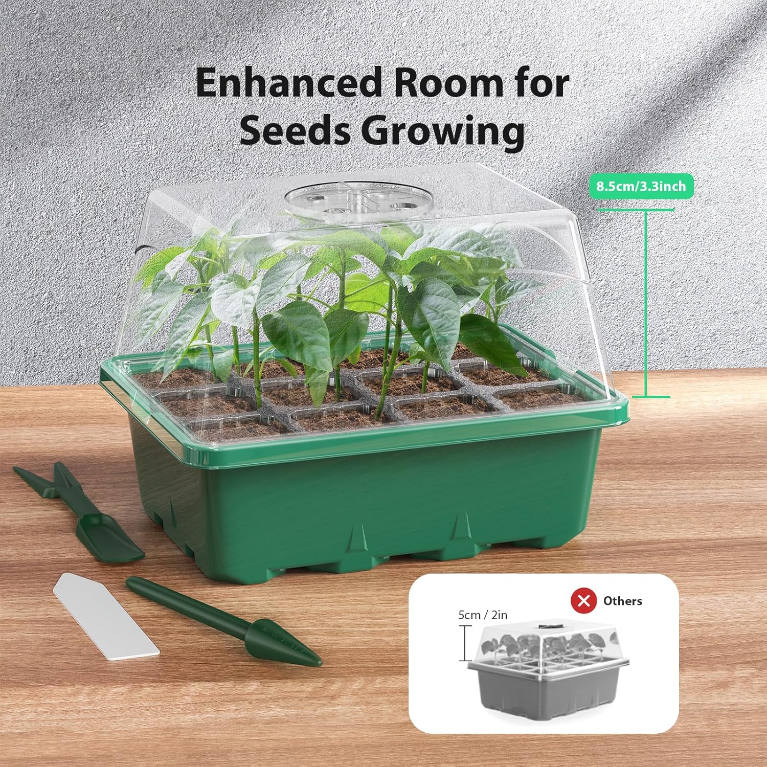 Seed Starter Tray, 10PCS Seed Starter Kit, Seedling Starter Trays with Heightened Lids for Seed Staring, Indoor Gardening Plant Germination Trays (12 Cells per Tray) Green
