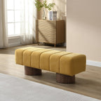 Merax 50" Upholstered Chenille Dining Bench Entryway End of Bed Ottoman Bench for Living Room Bedroom Dining Room, Wood Leg, Bear 300 LBS, No-Assembly (Yellow)