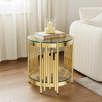 Round Glass End Table, 19" Modern 2-Tier Side Table with Clear Tempered Glass Top and Gold Stainless Steel Base for Living Room or Bedroom