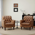 PU Leather Accent Chairs Set of 2, Comfy Club Chair Upholstered Armchair for Living Room, Button Tufted Arm Chair Retro Single Sofa Side Reading Seat for Bedroom (Brown)