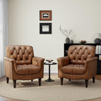 PU Leather Accent Chairs Set of 2, Comfy Club Chair Upholstered Armchair for Living Room, Button Tufted Arm Chair Retro Single Sofa Side Reading Seat for Bedroom (Brown)