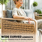 Outsunny Outdoor Patio Couch with Wide and Deep Seat, 3 Seater Wicker Outdoor Sofa with Wide Metal Armrests, Patio Furniture Couch with Cushions for Porch, Garden, Backyard, Gray | Removable Covers
