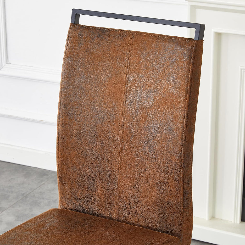 Baysitone Modern Dining Chairs Set of 6, Side Dining Room Chairs, High Back Kitchen Chairs with Suede Fabric Padded Seat for Dining Room,Kitchen, Living Room Brown