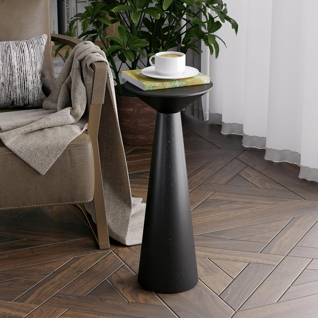 COZAYH Farmhouse Tall Pedestal End Table Small Solid Wood Martini Table Plant Stand Modern Round Drink Table for Small Space Living Room, Black