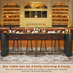 Fluted Bar Table and Chairs Set, 55'' Long Bar Tables with 2 Stools, 3 Piece Counter Height Dining Table for 2, Space Saving Kitchen Table for Bar, Dining Room, Kitchen, Breakfast Nook Corner, Black