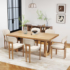 RGZ Mid Century Wooden Dining Chairs Set of 4, Modern Fabric Upholstered Beige Kitchen Chair with Curved Backrest, Farmhouse Dinner Chairs and Wood Frame Legs for Kitchen, Living Room, Home