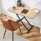 Space Saving Folding Dining Table, Adjustable Height Foldable Coffee Table with Wooden Tabletop and Metal Legs, Small Transformer Kitchen Table for Apartment, Living Room, Dining Room