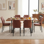 Dining Chairs Set of 6, Brown PU Leather Dining Chairs, Comfortable Upholstered Armless Kitchen Chairs with Black Metal Legs for Living Room, Dining Room, Kitchen