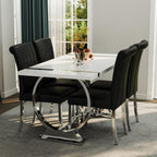 ACEDÉCOR Modern Dining Chairs Set of 4, Black Leather Dining Room Chairs with Silver Stainless Steel Legs, Upholstered Chairs with High Back and Metal Chrome Legs for Kitchen/Living Room/Restaurant