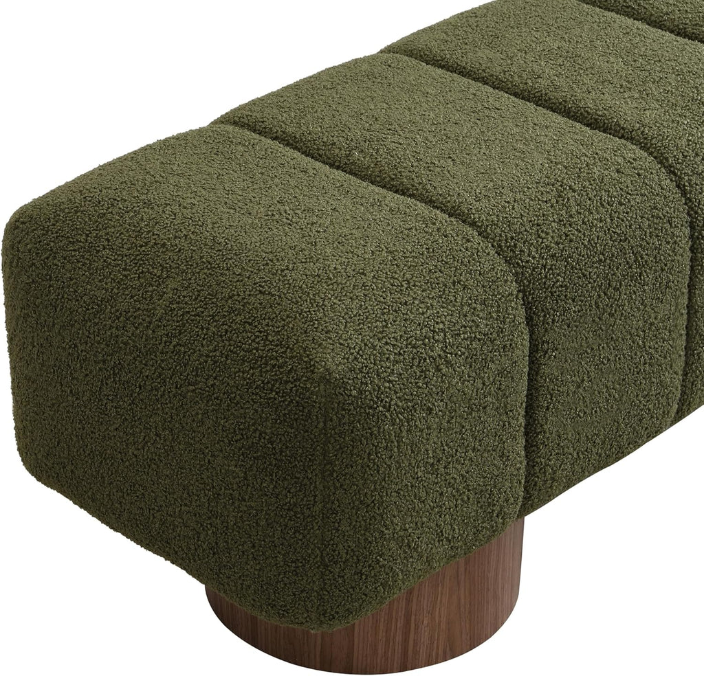 Christopher Knight Home Manila 64" Boucle Dining Bench, Upholstered Ottoman Bench, Rectangular Dining Seat, Spacious Seating, Long Footstool for Living Room Dining Room, No Assembly Needed, Green