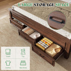 AMERLIFE 52.2" King Size Farmhouse Bed Frame with Headboard, Rustic Brown