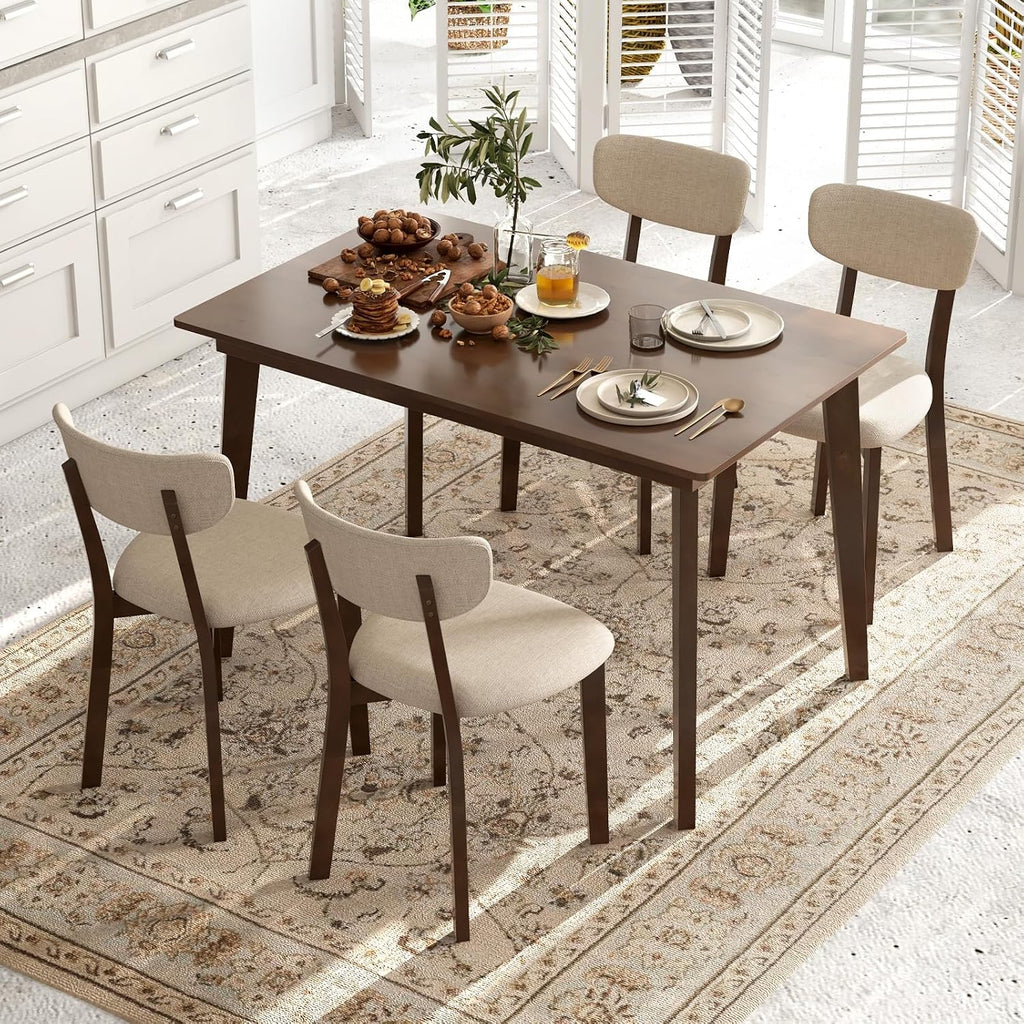 GOFLAME 5-Piece Dining Table Set for 4, Farmhouse Kitchen Table & 4 Upholstered Chairs with Rubber Wood Frame, Padded Seat, Curved Backrest, Space-Saving Dinette Set for Dining Room, Small Space