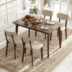 GOFLAME 5-Piece Dining Table Set for 4, Farmhouse Kitchen Table & 4 Upholstered Chairs with Rubber Wood Frame, Padded Seat, Curved Backrest, Space-Saving Dinette Set for Dining Room, Small Space