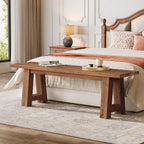 55" Solid Wood Entryway Bench, Farmhouse Long Wood Bench Dining Seat for Living Room, Kitchen, Hallway, Rustic Brown