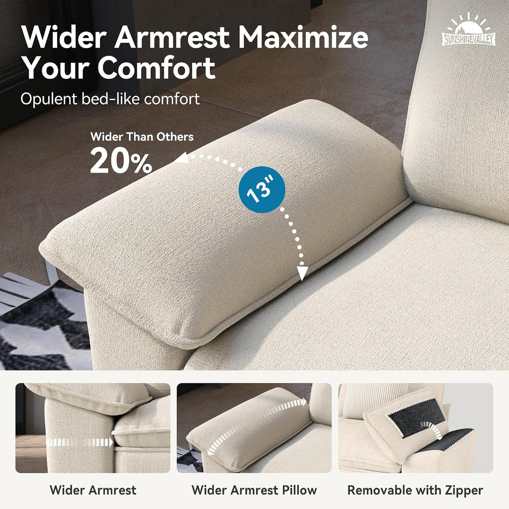 SUNSHINE VALLEY 3-Piece Modular Sectional Cloud Couch and Loveseat Sofa Set | Modern 7-Seater Sofa Set, White, Wider Armrest, Comfy Deep Seat, Soft Chenille Furniture Set for Living Room Bedroom