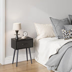 Small Black Nightstands Set of 2, Bedside Table with Fabric Drawer, Modern End Table with Metal Leg, Couch Side Table for Bedroom Living Room, Sofa, Office LNT504B
