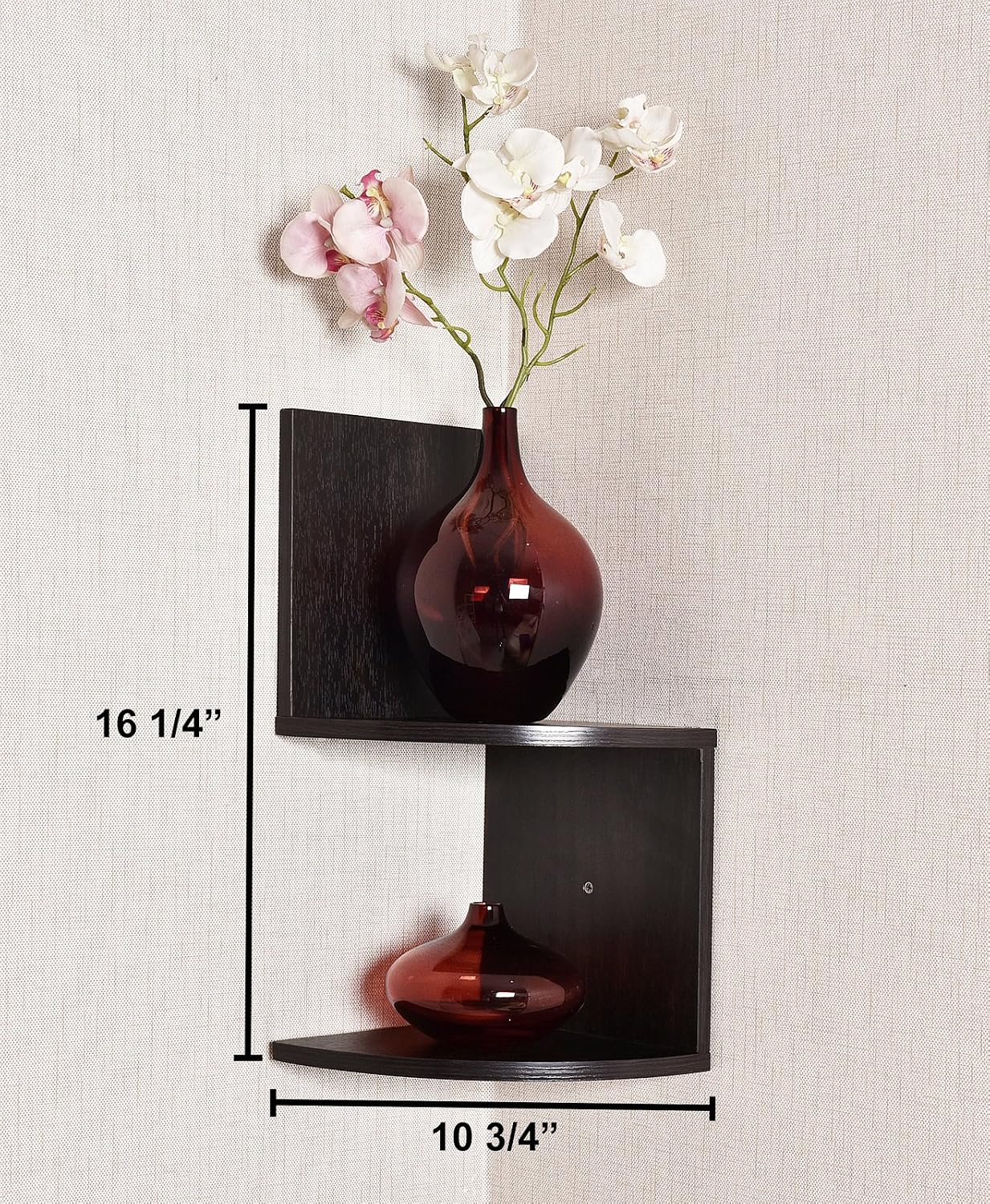 Corner Shelf, Greenco Modern Design 2 Tier Floating Shelves for Walls, Easy-to-Assemble Corner Shelf Wall Mount for Bedrooms and Living Rooms, Espresso Finish
