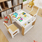 Kids Table and 2 Chairs Set, Beige, Table Supports 280 lbs | Drawing activity desk, classroom, daycare, home, children multi-activity table for ages 3-8, sensory desk set