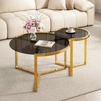 31.5" Gold Round Nesting Coffee Table Set of 2, Modern Tempered Glass Cocktail Tables with Sturdy Metal Frame, Glam Accent Side Tables for Living Room, Black