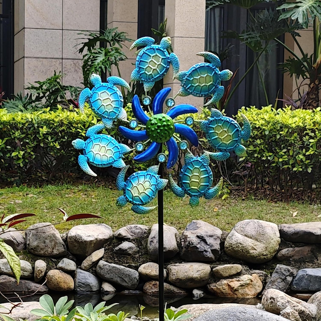 Green Sea Turtle Wind Spinners Garden Stake, 39" Turtles Wind Spinner Outdoor Decorations- Metal Outside Lawn Stake Wind Sculptures for Yard Patio,Lawn & Garden Art Decor