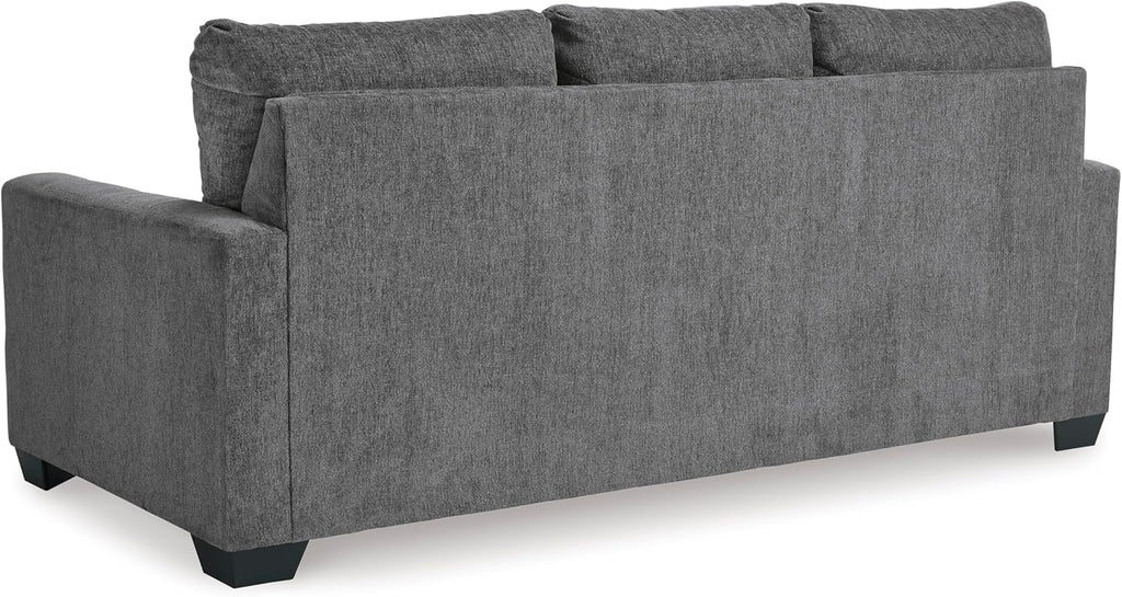 Signature Design by Ashley Rannis Queen Sleeper Sofa, Pewter Pull Out Couch | Pewter gray polyester chenille, Includes 4 in queen memory foam mattress, Space-saving 3-seater profile for living rooms