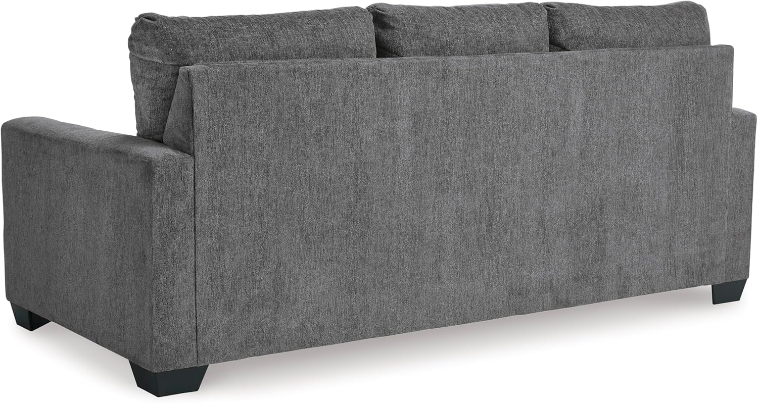 Signature Design by Ashley Rannis Queen Sleeper Sofa, Pewter Pull Out Couch | Pewter gray polyester chenille, Includes 4 in queen memory foam mattress, Space-saving 3-seater profile for living rooms