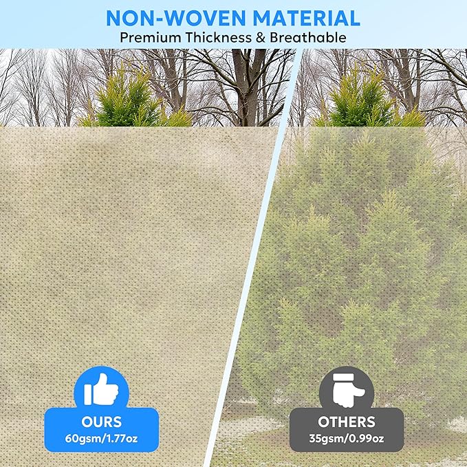 MIXC Plant Covers Freeze Protection, 47.2''×70.8'' Winter Cold Weather Frost Blankets Shrub Jacket with Drawstring Reusable Frost Protection Cloth for Outdoor Plants Fruit Tree Potted (2 Pack)