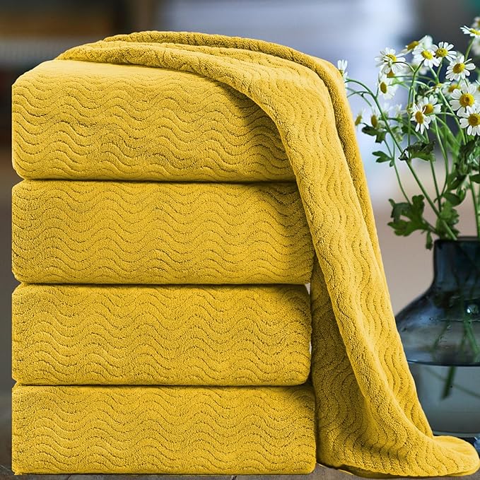 Ultra Soft Bath Towel Set of 4, Extra Large Textured Microfiber Luxury Towels 35x70 in, Quick Dry, Highly Absorbent, Fluffy, Oversized, for Bathroom Shower Pool Hotel Beach