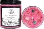 Heal My Heart Soy Affirmation Candle | 9 oz with Rose Quartz & Seraphinite Crystals, Herbs and Essential Oils | Sadness, Loss & Heartache | Wiccan, Pagan, Magick, Spirituality