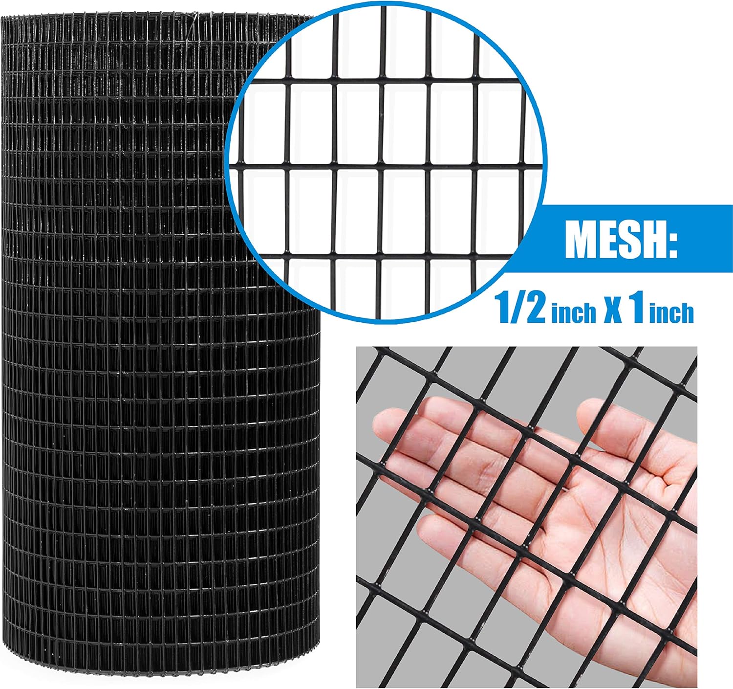 Fencer Wire 16 Gauge Black Vinyl Coated Welded Wire Mesh Size 0.5 inch by 1 inch (4 ft. x 50 ft.)