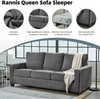 Signature Design by Ashley Rannis Queen Sleeper Sofa, Pewter Pull Out Couch | Pewter gray polyester chenille, Includes 4 in queen memory foam mattress, Space-saving 3-seater profile for living rooms