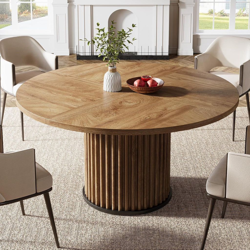 Tribesigns 47.24" Brown Round Dining Table for 4-6 People