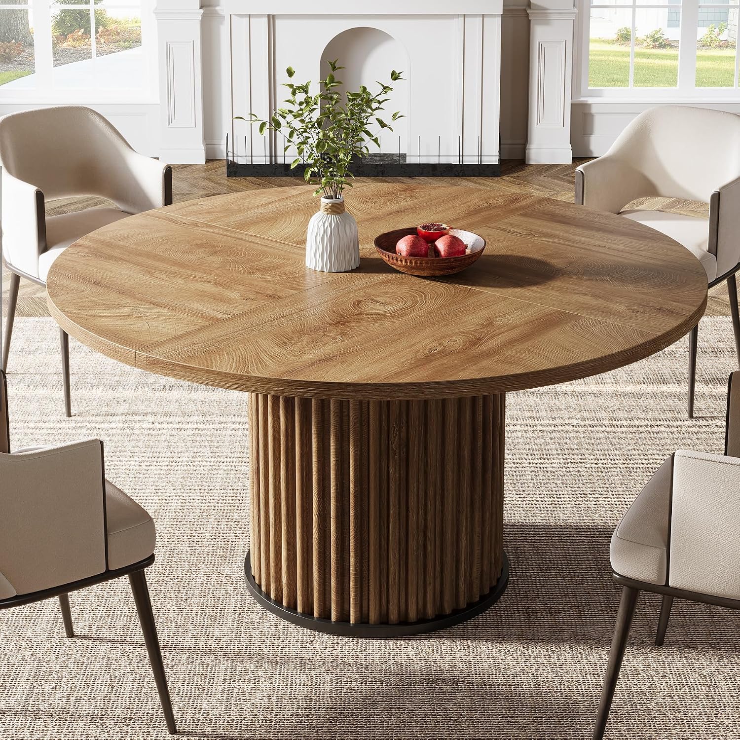 Tribesigns 47.24" Brown Round Dining Table for 4-6 People