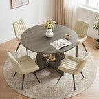 Miereirl Extendable Dining Table Set for 4-6, 47.24"-63" Round to Oval Dining Table Set with Upholstered Chairs, Hidden Storage Shelf, Kitchen & Dining Room Furniture for Apartment
