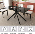 51.2" Glass Dining Table for 2-4 People, Modern Kitchen Table with Black Chromed Legs, Rectangular Dinner Table for Small Space, Apartment, Office, All Black