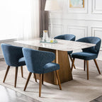 HNY Mid Century Modern Dining Chairs Set of 4, Upholstered Curved Wingback Accent Arm Chairs, Linen Side Chairs with Solid Wood Legs, Navy Blue